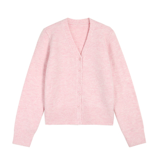 NEVA HU【现货7折】短款v领针织开衫女外穿秋冬气质修身长袖上衣