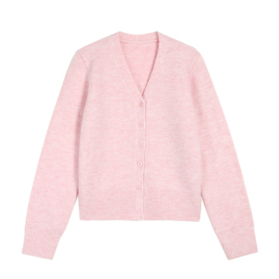 短款v领针织开衫女温柔风长袖