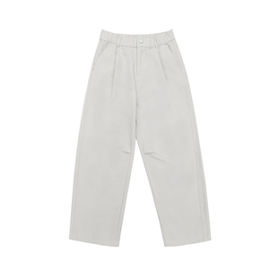 杏色直筒加绒休闲裤宽松慵懒风浅色保暖一体绒裤子男2025新款冬