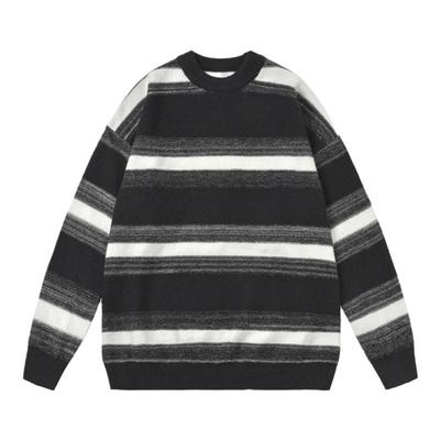 GOGOSOON加厚条纹毛衣男新款2025秋冬宽松复古撞色圆领套头青少年