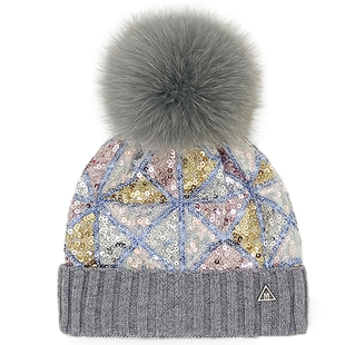 MUJIER七彩亮片狐狸毛球针织帽女秋冬季百搭护耳羊毛皮草毛线帽潮