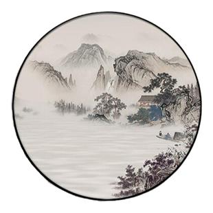 新中式装饰画办公室圆形入户玄关客厅画山水画禅意茶室挂画水墨画