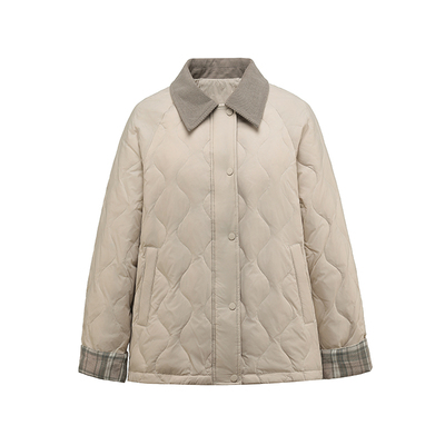 撞色衣领菱格休闲羽绒服外套