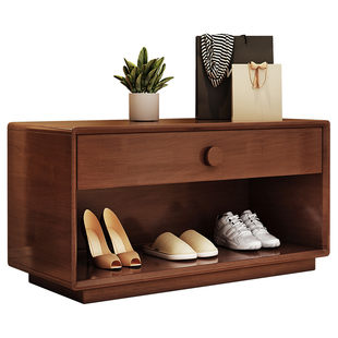 实木换鞋凳家用入户门口窄小鞋柜可坐穿鞋凳挂衣架一体玄关穿衣镜