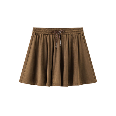 超级文 坐看红树麂皮绒垂坠显瘦松紧高腰极简半身短裙女微胖大码