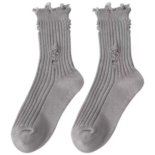 小红书同款破洞乞丐袜子女ns潮网红款红色绿色破坏粗针中筒袜男夏