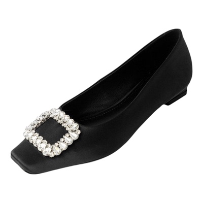 水钻方扣方头玛丽珍粗跟一脚蹬女