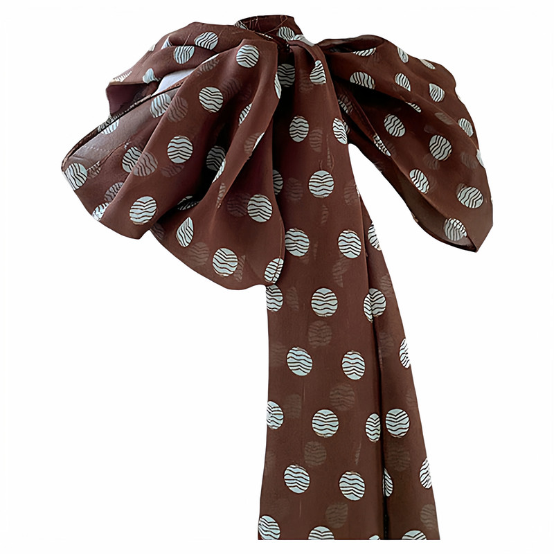 法式棕色波点长条小丝巾女2026年新款时尚配饰颈饰发带长条飘带