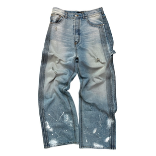 Far Archive 25ss 泼墨破坏做旧条纹牛仔裤长裤 磨白水洗伐木裤韩