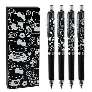 日本三菱中性笔uniball笔凯蒂猫签字笔盒装办公水笔0.5mm红蓝黑色学生用考试按动式笔芯文具水性笔UMN105笔芯