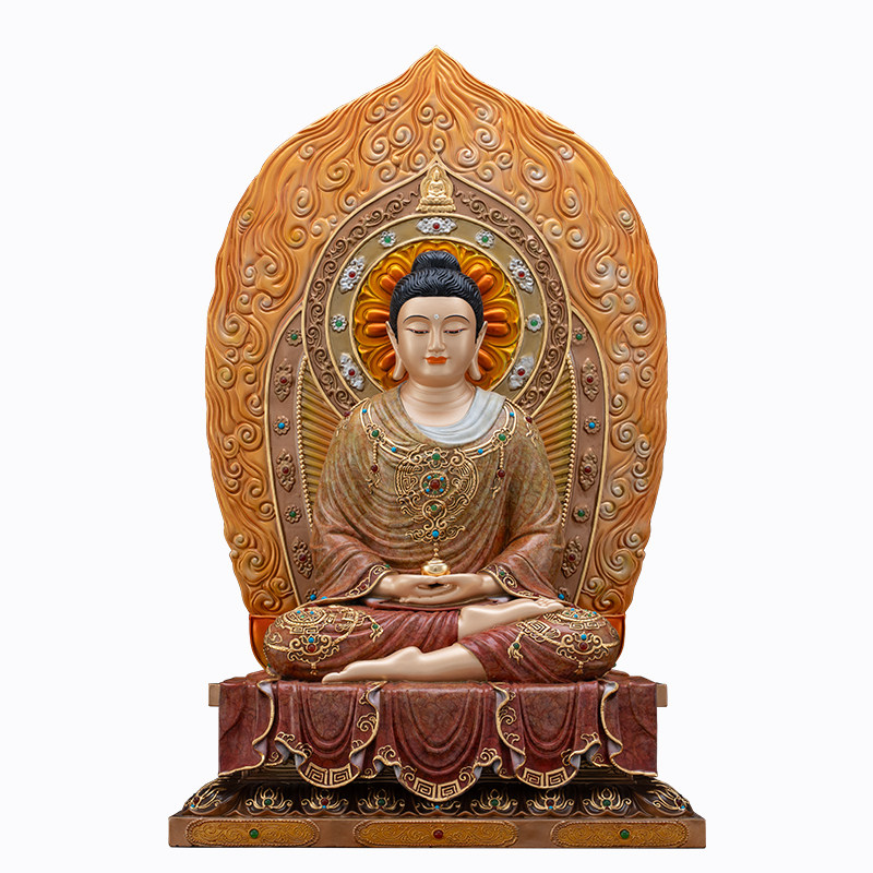 全铜彩绘释迦牟尼佛像供奉摆件