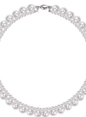 法式双层叠戴轻奢人造珍珠项链女时尚串珠个性高级感送女友颈链