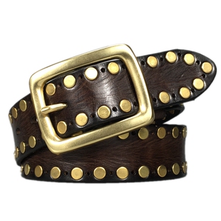 铜扣铜钉朋克牛仔裤铆钉机车风皮带男士腰带裤带针扣真皮头层牛皮
