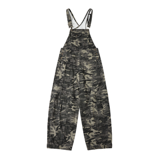 DoubleD美式复古多口袋迷彩工装背带裤男女宽松阔腿弯刀休闲裤潮