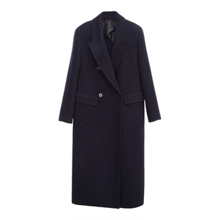 Lavinia毛呢大衣羊毛垫肩长款戗驳领双面呢外套2025冬新款W57D112