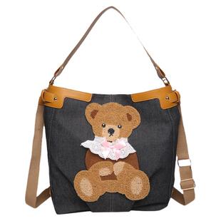 小熊可爱托特包牛仔Y2K大容量通勤包2024新款小众少女单肩斜挎包