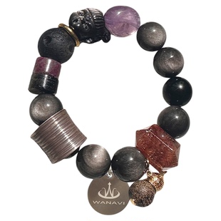 瓦萨比天然银曜石紫水晶黑金超七手链女气质高级饰品串珠精致手串