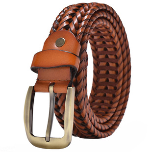 手工编织皮带男真皮情侣款休闲针扣裤带时尚透气镂空牛皮复古腰带