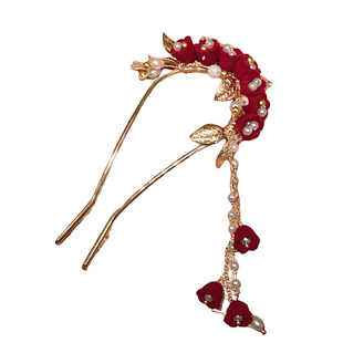 新娘马面裙发簪女新中式红色旗袍订婚结婚秀禾服汉服古风发夹头饰