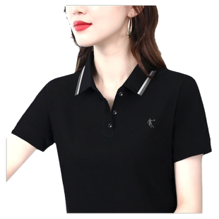 乔丹polo衫女短袖T恤夏季新款透气速干半袖女装运动上衣工作服黑