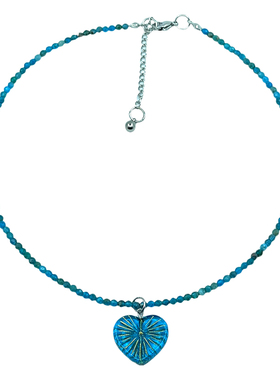 天然蓝磷灰石项链捷克珠爱心吊坠