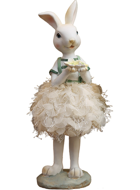 树脂花瓣毛蕾丝公主裙兔家居摆件