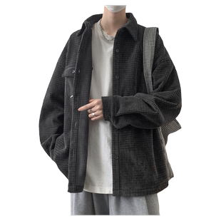 灯芯绒法式男士衬衫冬装日系潮牌痞帅寸衫长袖男款春秋季衬衣外套