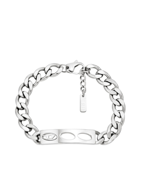 DIESEL男女同款OVAL D银色简约时尚宽版手链DX1663