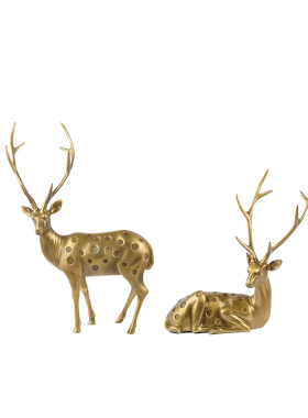 进口梅花鹿欧式风奢华书房铜摆件