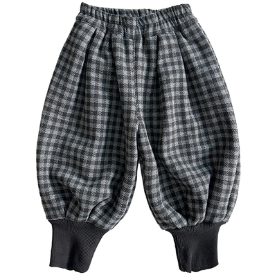 男童格子加绒灯笼裤新款束脚裤潮