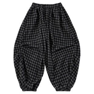 幼悠男童2025冬季新款复古格纹裤不易褪色宽松慵懒百搭儿童灯笼裤