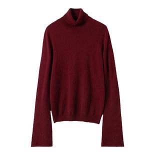 爆爱巨美~酒红色双层大廓袖高领羊绒衫纯羊绒毛衣套头25秋冬新款