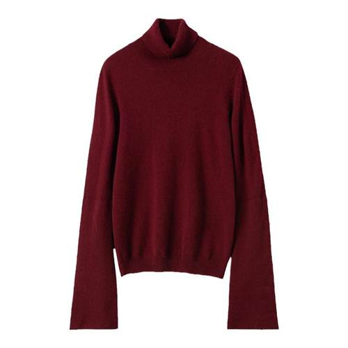 爆爱巨美~酒红色双层大廓袖高领羊绒衫纯羊绒毛衣套头25秋冬新款