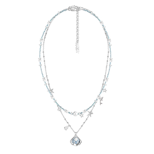MASW麻秀原创设计海域密语清冷海蓝贝壳项链双层芒星串珠锁骨链新