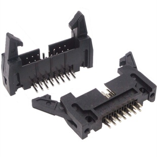 黑色DC2-2.54mm间距镀金弯脚直脚焊板大牛角插座 IDC排线插座