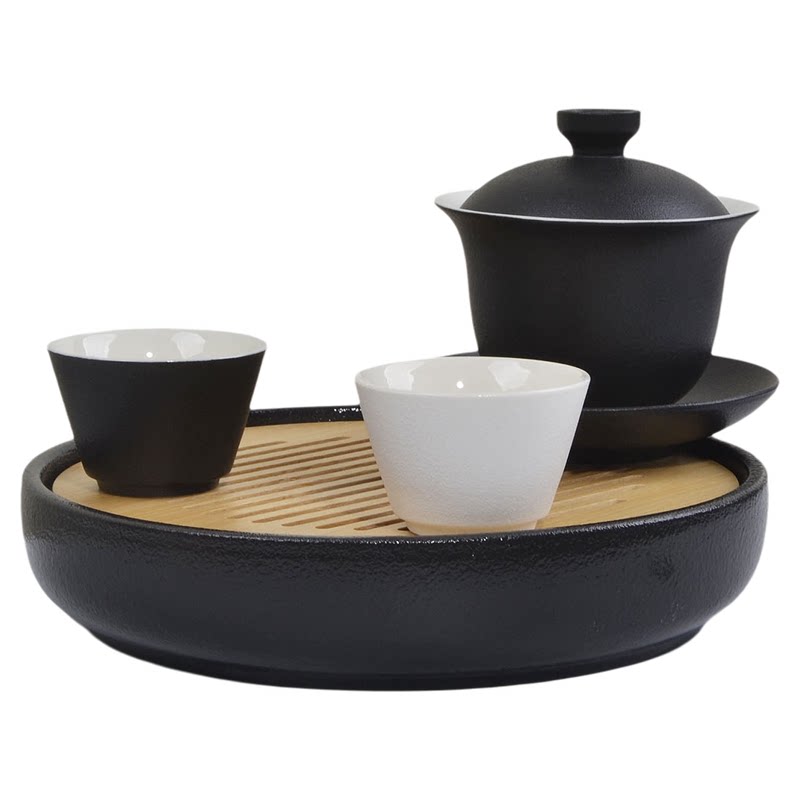 泡茶壶简易圆形陶瓷茶盘酒店茶盘