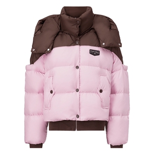 FF仿佛冬季新款撞色面包短款立领羽绒服女多巴胺风