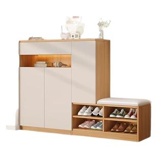 实木鞋柜家用门口收纳柜一体靠墙储物柜简约现代入户玄关柜换鞋凳