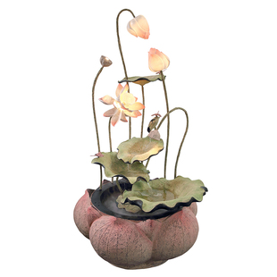 新中式荷花喷泉流水摆件落地灯客厅会所创意室内假山独特水景摆设