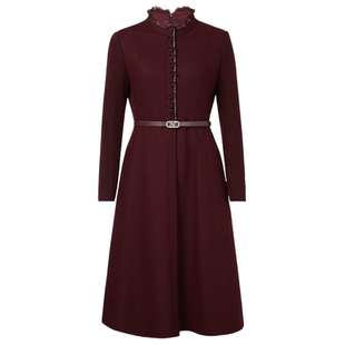 【现货秒发 】商场同款25年冬季时尚简约修身气质绵羊毛连衣裙子