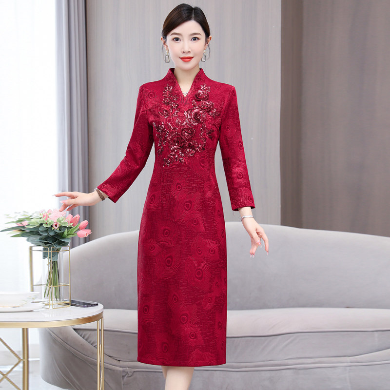 가을 겨울 행복한 시어머니 드레스 가을 겨울 축제 고급 웨딩 드레스 서양식 결혼식 연회 어머니의 결혼식 연회 드레스