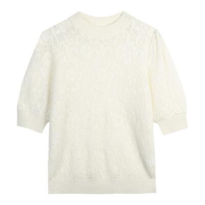blanklabe镂空蕾丝白色针织衫