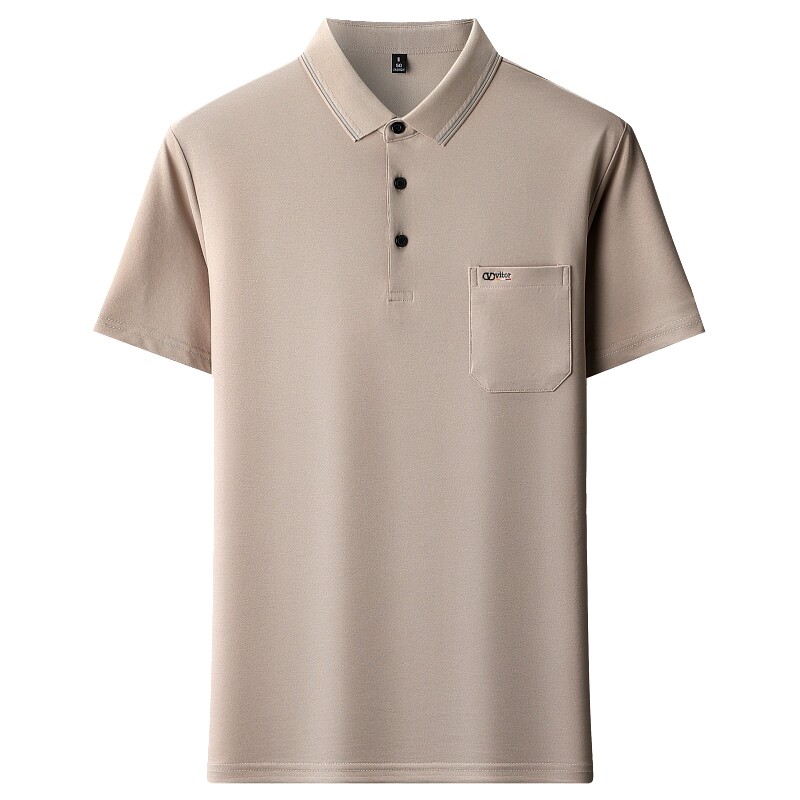 真口袋~男士夏季粉色短袖POLO衫爸爸装翻领冰丝凉感显年轻上衣服