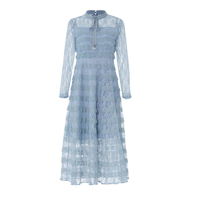 法式蕾丝连衣裙女士2023夏季新款中长款短袖网纱雪纺蛋糕仙女裙子