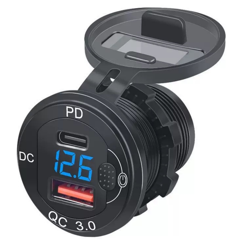 铝壳防水QC+PD双USB快充车充数显