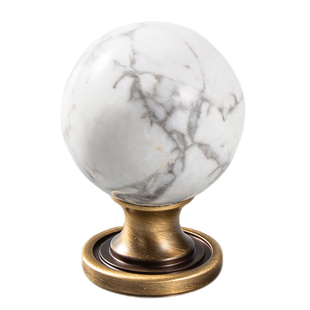 现代简约纯黄铜柜门拉手衣柜抽屉圆球法式水晶玉石小把手大理石纹