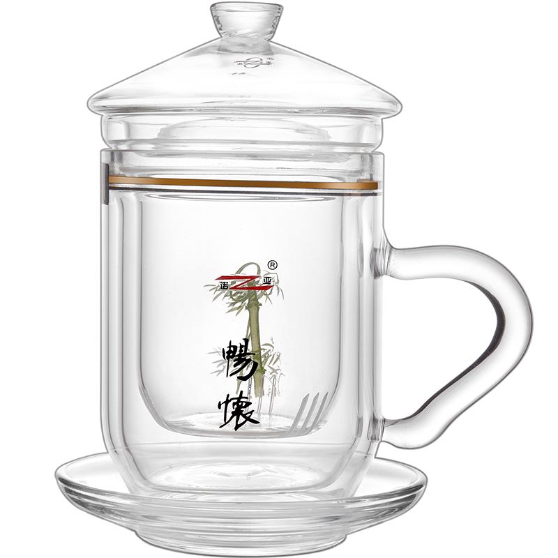 诺亚带把耐高温水晶双层玻璃杯