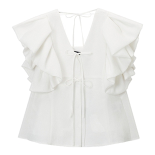 IT JUUN.J女装荷叶边飞袖上衣新款时尚浪漫宽松短上衣564W02XO