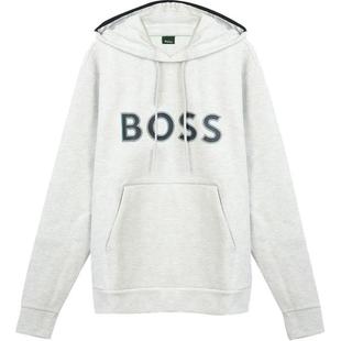 HUGO BOSS 品牌Logo徽标连帽长袖卫衣 男款 浅灰色