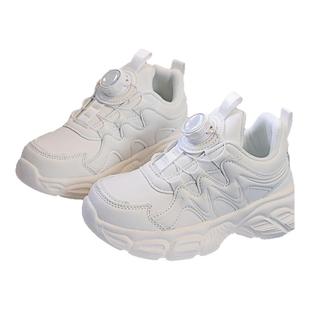 儿童小白鞋2025新款男童网面透气幼儿园女童学生纽扣白色运动波鞋